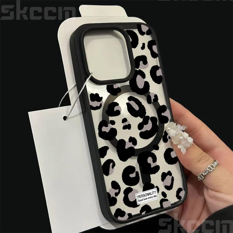 Прозрачный чехол с леопардовым принтом для iPhone 16 15 14 13 12 11 Pro Max Plus XS XR 16E Матовый чехол с магнитом для беспроводной зарядки