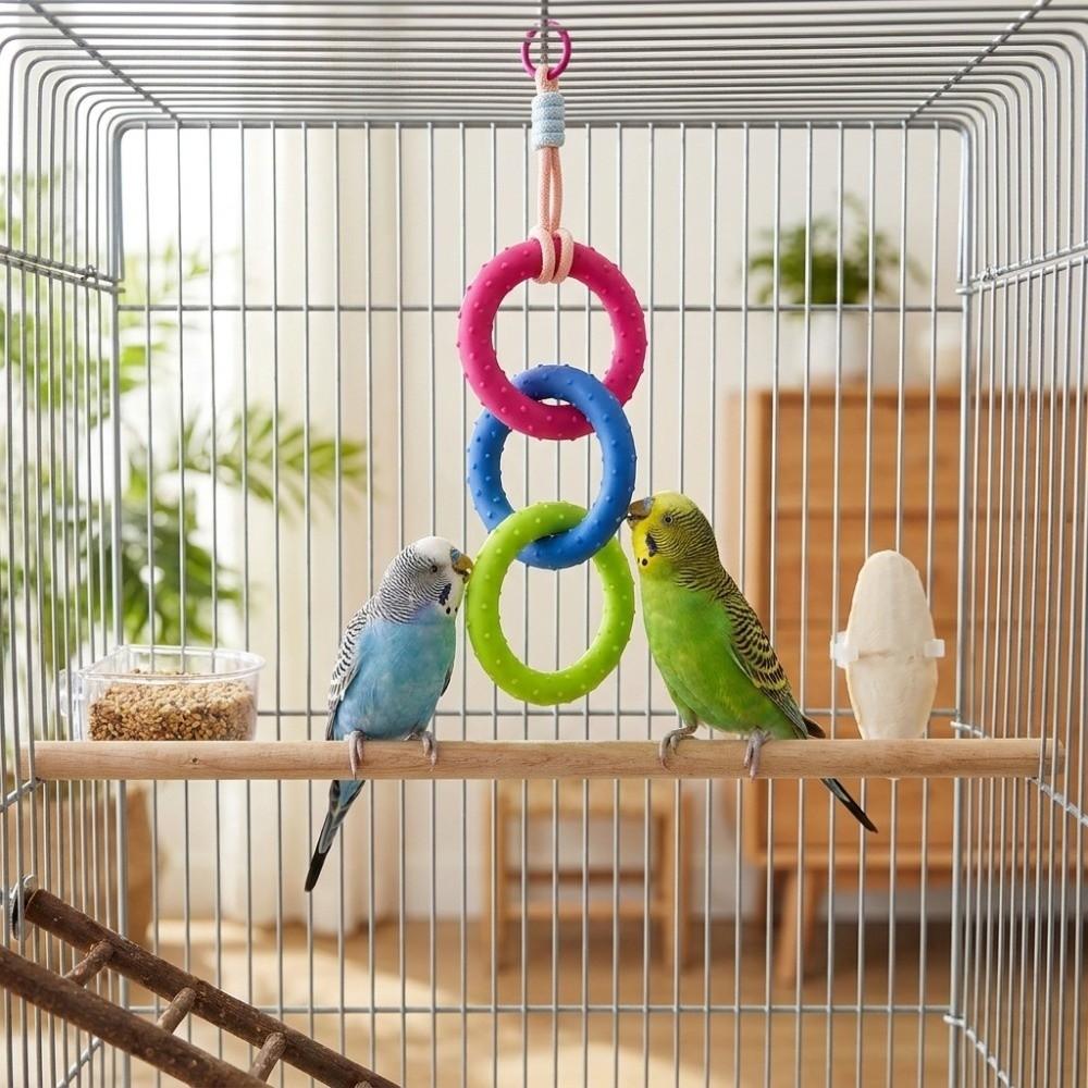 Hanging Bird Cage Chew Toy Round Rotary Bird Beak Grinding Toy Parrot Swing Ring Bird Training