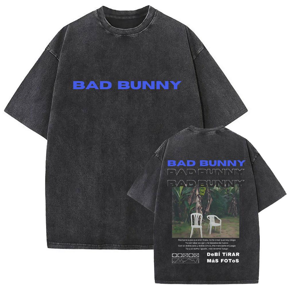Стирка Винтаж Рэпер Лицо Bad Bunny Графическая Футболка DeBi TiRAR MaS FOToS DTMF Принт Футболки Мужские Хип-Хоп Ретро Оверсайз Футболка