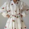 Ayollar Paxta Zig'ir Bosma Keng Kostyum Ayollar Fonar Yengli Frill V-bo'yin Patchwork Bir Tugmali Yuqori Bel Mini Yubka Kostyumi