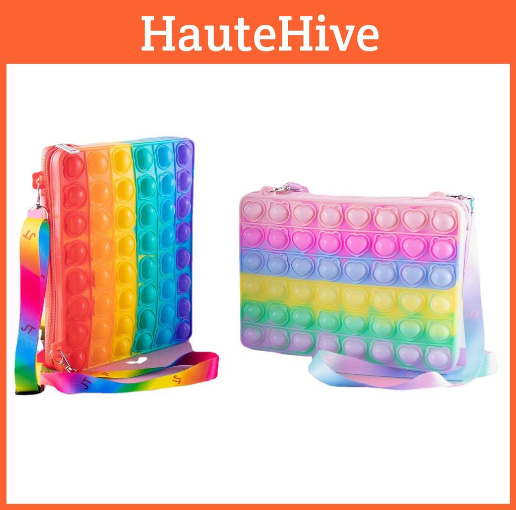 Яркая радужная сумка-поп-ит в виде макаруна, чехол для iPad с сенсорной пузырьковой игрушкой-непоседой