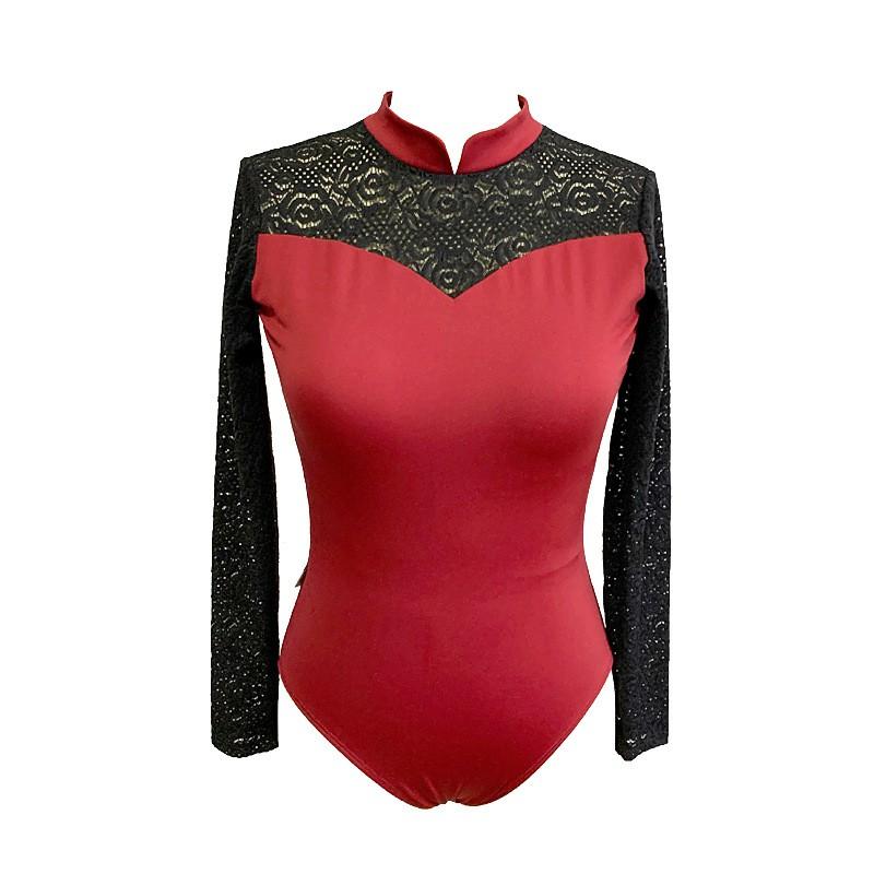 Ballet Leotard With Long Sleeves Open-Crotch Lace Design Female Dance Students Winter Practice Wear