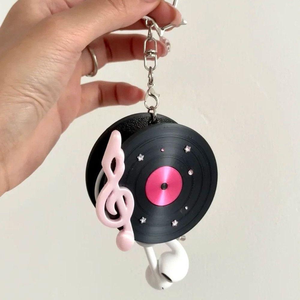 Music Note Decor CD Record Shape Keychain Plastic Data Cable Organizer for Women Girls