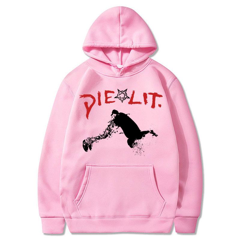 Rapper Playboi Carti Die Lit Graphic Hoodies Unisex Hip Hop Gothic Long Sleeve Casual Fleece Oversized Sweatshirt Streetwear