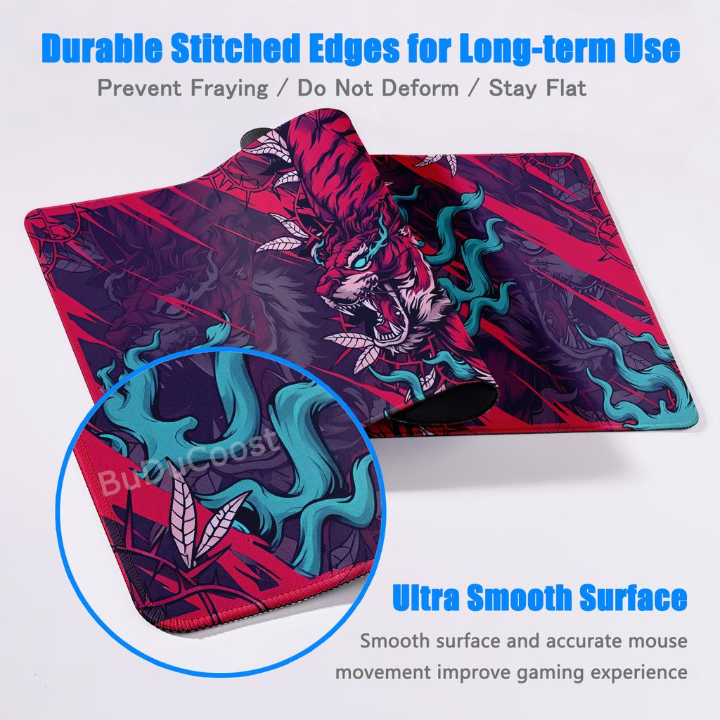 Anime Tiger Mouse Pad Large Size Laptop Computer Lock Edge Desk Mat Rubber Mousepad Gamer Carpet Gaming Accessories Keyboard Mat