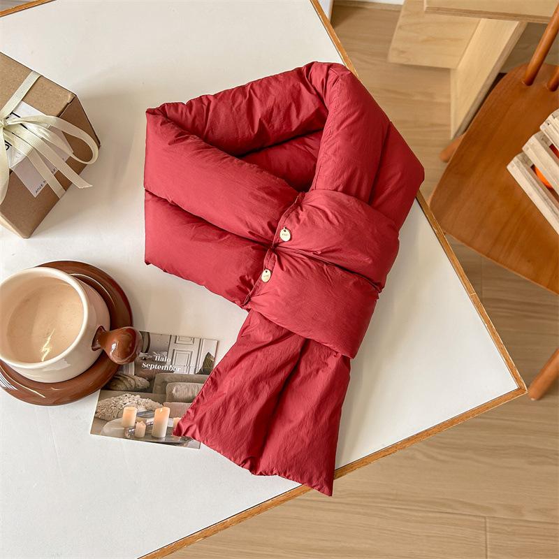 New Fashion Solid Color Cross Down Scarf For Women'S Winter Luxury Versatile And Stylish Small Scarf Warm Neck Cover