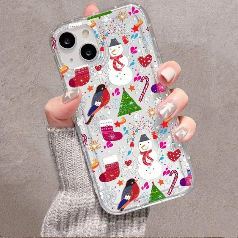 Зимние Снежинки Рождественский Чехол для Телефона Для iPhone 17 16 15 14 13 12 11 Pro Max 17Air Airbag Противоударный Новогоднее Издание Чехол