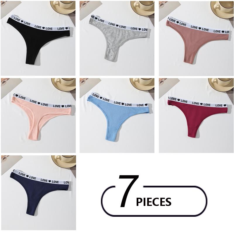 7Pcs Cotton Women Thongs Sexy Low Waist Panties Underwear Letter Girls Briefs Female Lingerie G-String Breathable Ladies Pantys