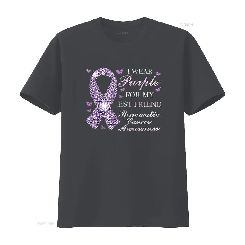 Женская футболка I Wear Purple For My Best Friend Pancreatic Cancer Awareness Черная 2XL Винтажная стирка Уличный стиль Дышащая