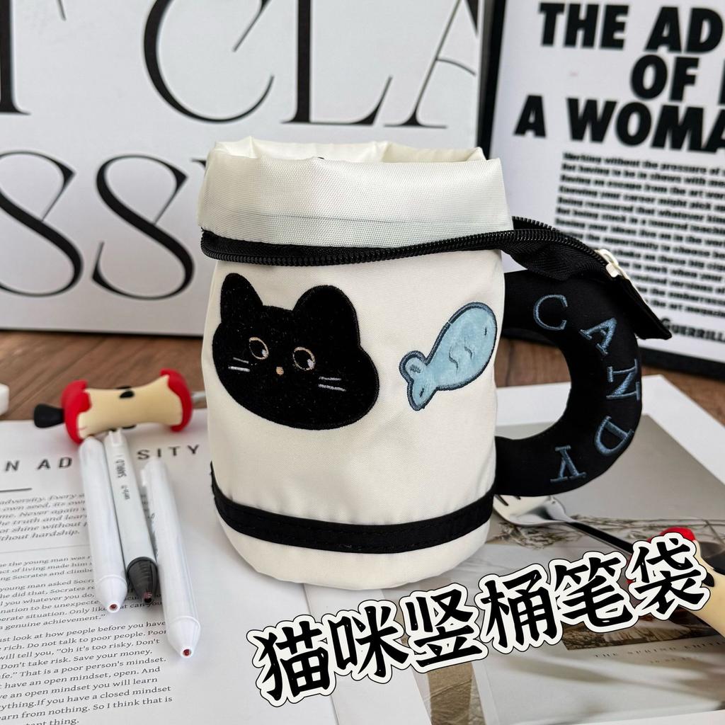 Apple Cute Pencil Bag Ins Contrasting Color Teacup High Value Student Stationery Large Capacity Storage Pen Holder Storage Bag