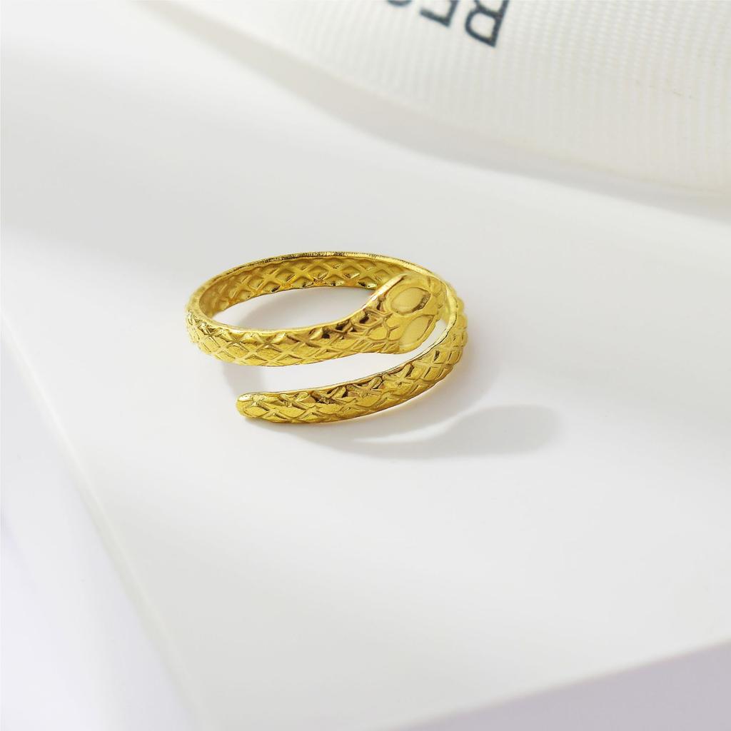 Позолоченное 18K Золотом Длинное Кольцо-Змея из Титановой Стали Женское, Хип-Хоп Панк Стиль, Открытое Регулируемое Кольцо
