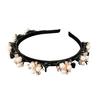 Shining Rhinestone Faux Pearls Flower Decor Women Headband Non-slip Elastic Double Layer Bangs Clips Hair Hoop Hair Accessories