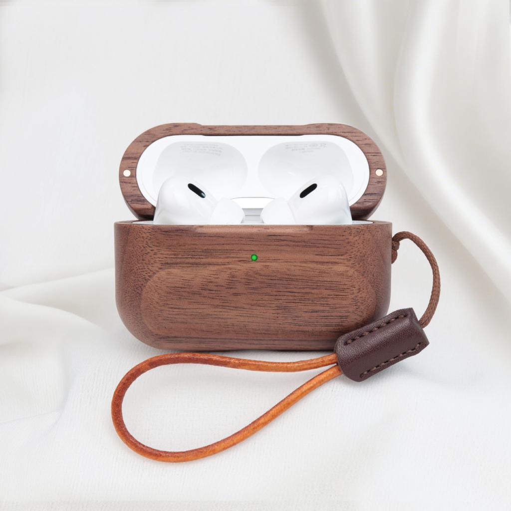 Деревянный защитный чехол с магнитной застежкой для AirPods Pro 3 и AirPods 4 3 Pro2, дуга, цельное дерево, чехол для наушников + короткий ремешок