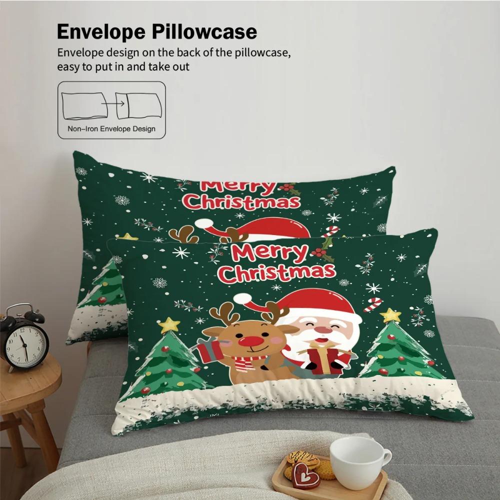 3pcs Santa Claus Christmas Tree Print Coreless Duvet Set Bedroom Dormitory Bedding Decoration
