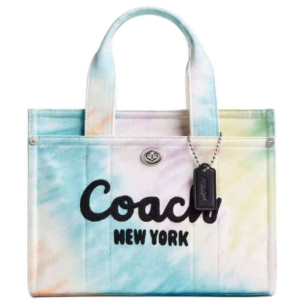 Coach Cargo 26 Rainbow Tie-Dye Print Canvas Recycled Leather Shoulder Crossbody Tote Bag Medium Women bags Silver Multicolor CU129-LHL38