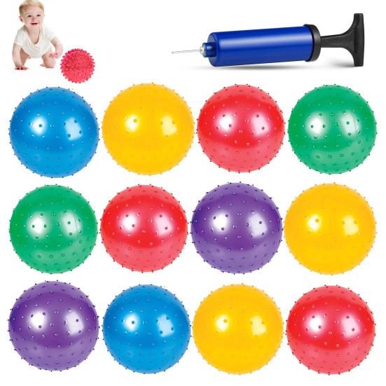Mini Knobby Balls Set Spiky Massage Stress Balls with Pump Handheld Sensory Balls Fun Bouncing Balls for Toddlers Party Favors