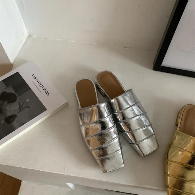 Женские тапочки балетки сандалии с квадратным носком женские мюли повседневная обувь 2025 лето новый тренд платье шлепанцы слайды zapatos de mujer