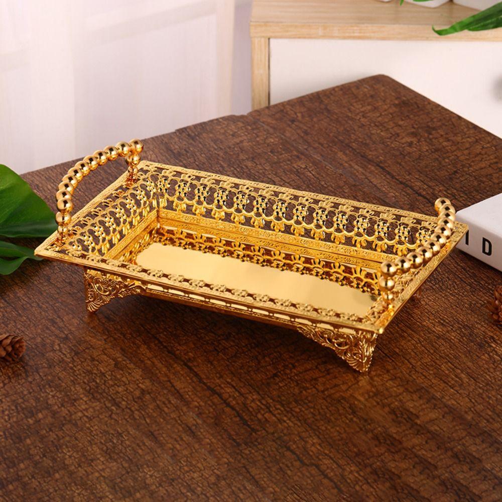 Fashion Iron Metal Fruit Tray Hollow Art Rectangular Shape Afternoon Tea Plate Handmade Snack Storage Tray Cake