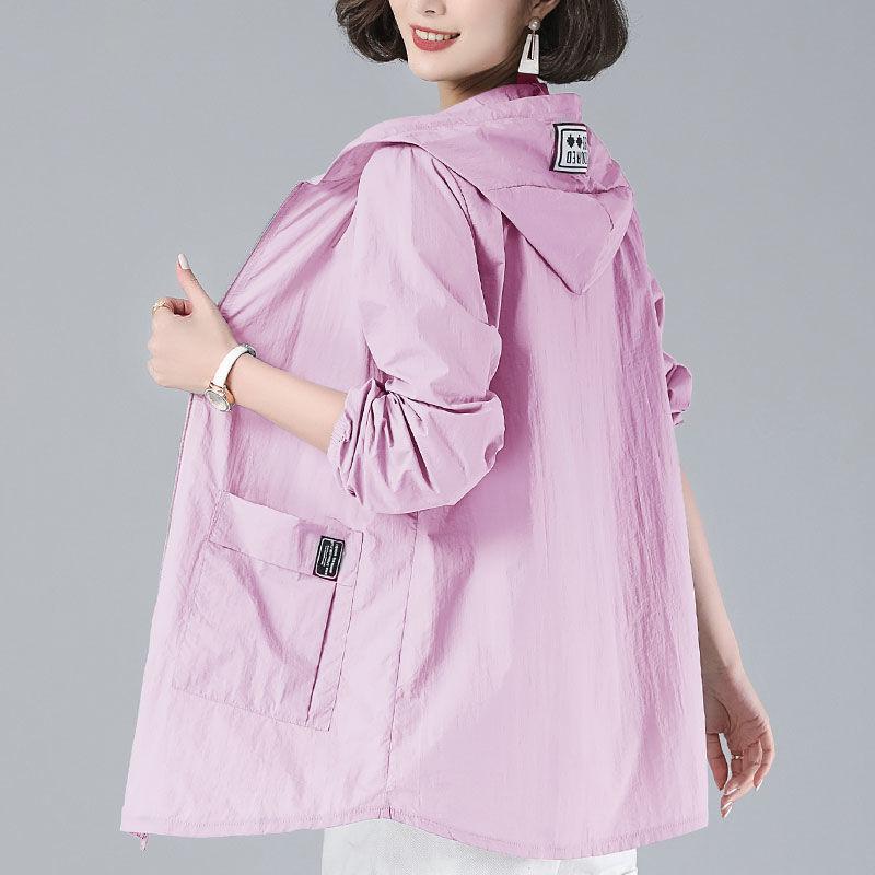 Однотонная женская куртка с капюшоном, весна-лето, большие размеры, тонкая секция, солнцезащитный крем, защита от ультрафиолета
