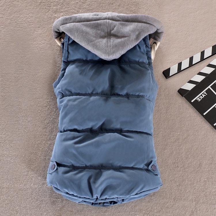 Women wearing cotton vests in autumn and winter, removable hat, slim-fitting sleeveless cotton-padded jacket, simple solid color women's warm vest