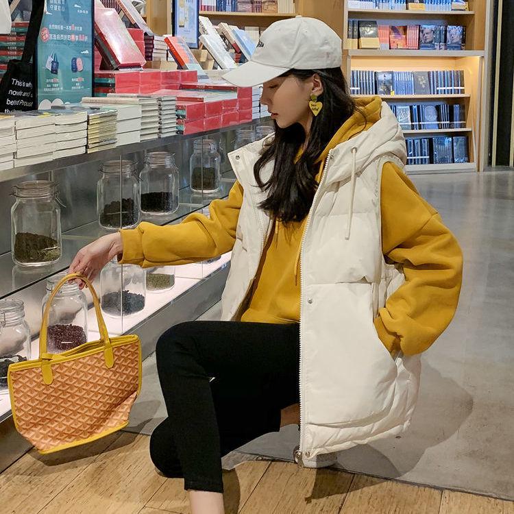 Женский пуховый хлопковый жилет с капюшоном - Новинка 2023 Осень/Зима Модный короткий свободный жилет