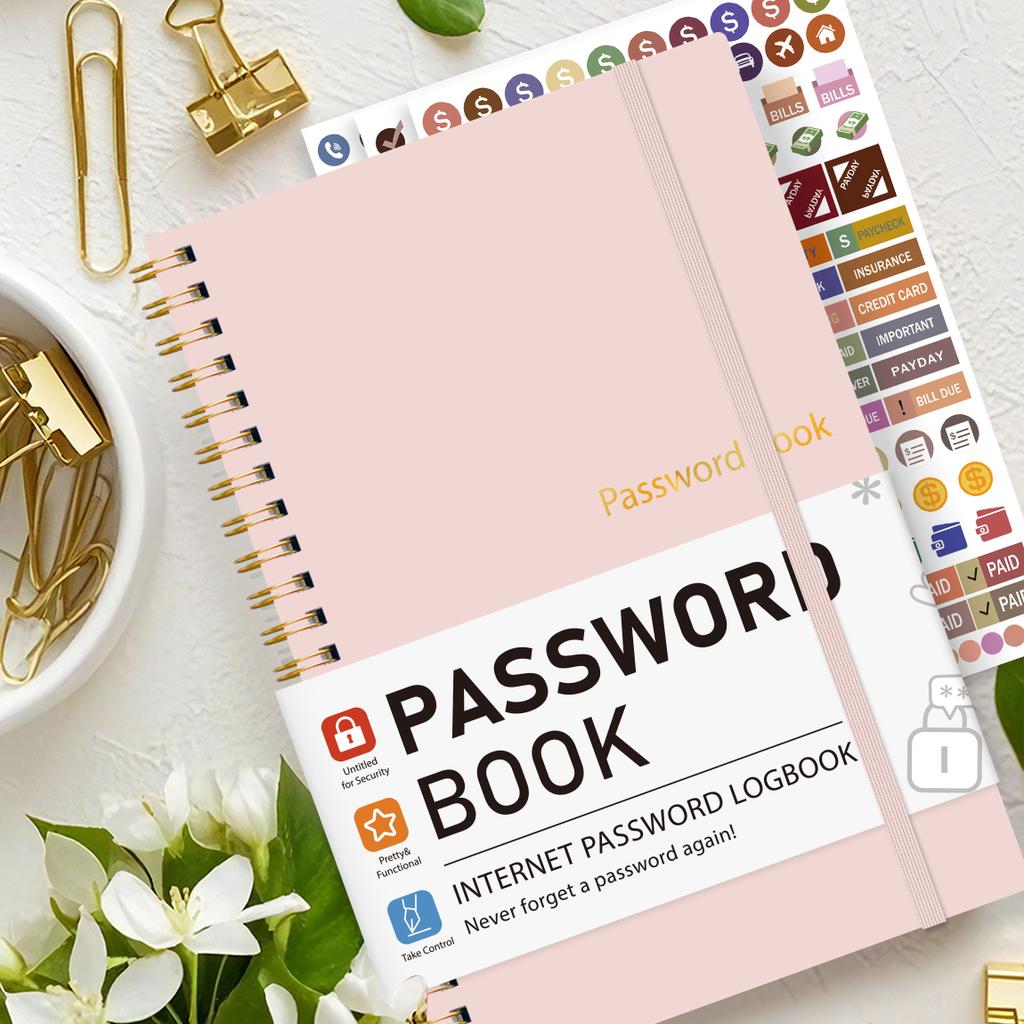 A5 Розовая Книга Паролей Журнал Интернет-Адресов и Аккаунтов Со Страницами для Подсказок к Паролям Наклейками На Спирали