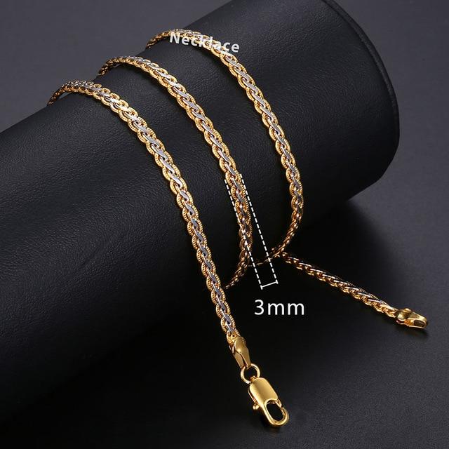 Gold Chain For Men Women Wheat Figaro Rope Cuban Link Chain Gold Filled Stainless Steel Necklaces Male Jewelry Gift