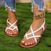 Women's Braided Strap Flat Clip-Toe Sandals with Elastic Band, Large Size - Solid Color