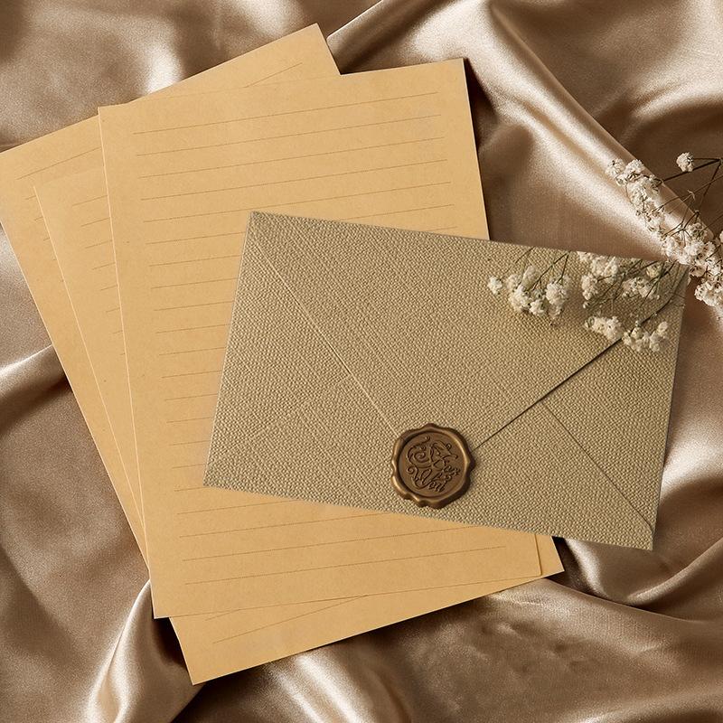 3Set Deluxe Linen Envelope and Letter Set with Wax Seal Perfect for DIY Gifts Wedding Invitations and Office Use