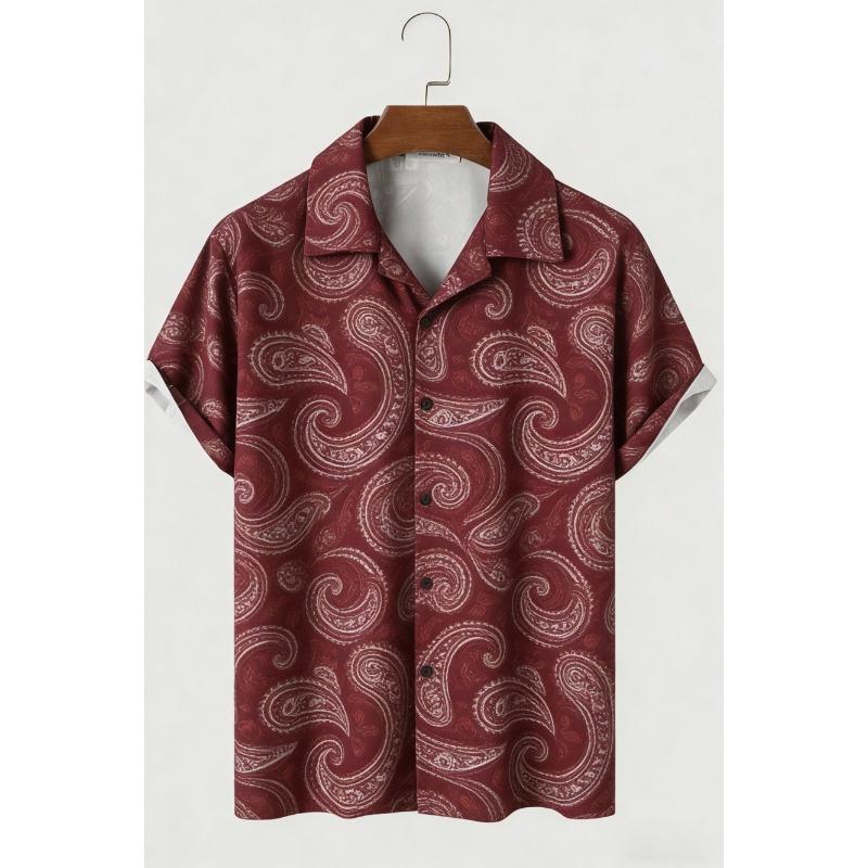 Men's New Ethnic Style Character Natural Printed Linen Casual Shirt Hawaiian Outdoor Activity Short-sleeved Clothing for Men