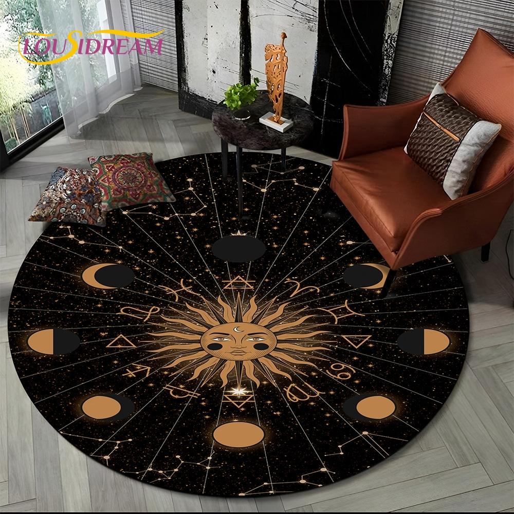 3D Мистический Солнце Луна Таро Мандала Магический Круглый Ковер Коврик для Гостиной Спальни Детской Игровой Комнаты Декор, Коврик для Зоны Питомцев Нескользящий