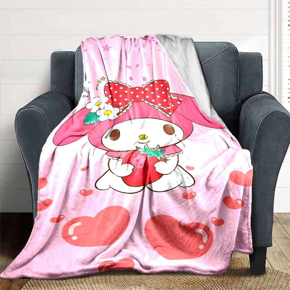 1pc My Melody strawberry blanket Lightweight Flannel Throw for Sofa Bed Travel Camping Livingroom Office Couch Chair