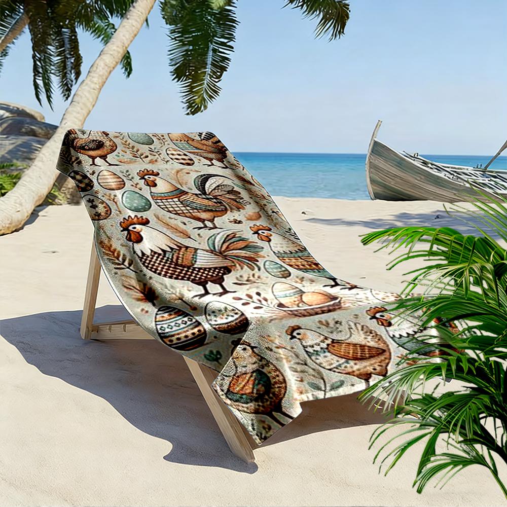 Farm Rooster and Egg Pattern Design Beach towel quick-drying for travel outdoor sports jogging beach and swimming