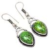 Green Turquoise Gemstone Handmade Gift For Her Silver Jewelry Earrings 1.5"