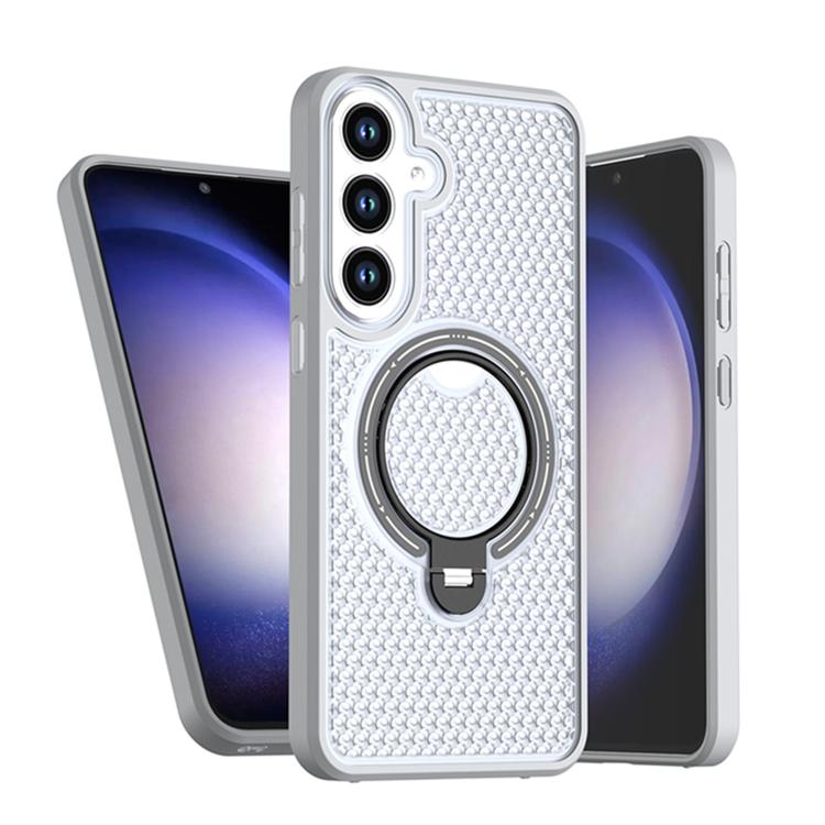 Colored Cooling 360° Rotation Ring Magnetic Phone Case For Galaxy S26 FE/S25 FE 5G, Honeycomb Heat Dissipation Shockproof Wireless Charging Cover