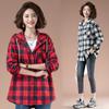 Женская клетчатая рубашка с капюшоном Женская свободная рубашка с длинным рукавом в стиле ретро Корейская мода Весенняя мода Новое поступление Топ средней длины Женский