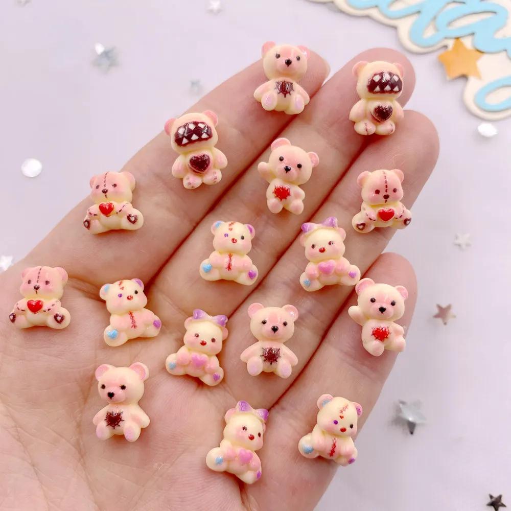 50 шт. красочные фигурки медведя из смолы с бантом из мультфильма «Любовь» с плоской задней частью для нейл-арта, украшения для самостоятельного скрапбукинга, аксессуары для поделок