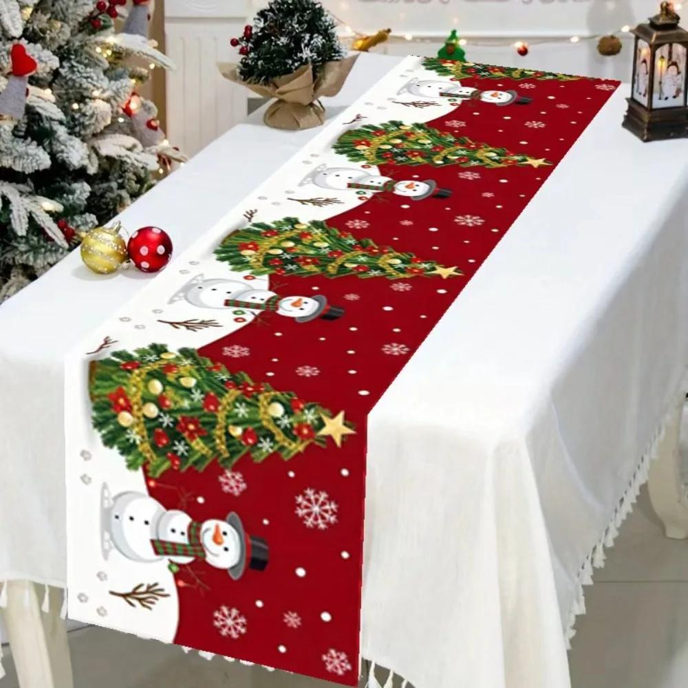 New Santa Claus Christmas Table Runner Elk Snowman Christmas Tablecloth New Year Xmas Table Flag Cover Home Decor
