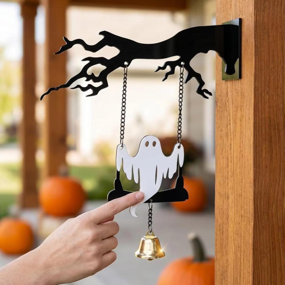 Acrylic Halloween Ghost Swinging Doorbell Sounding Bat Doorstep Bells Funny Bat Wind Chime Bar