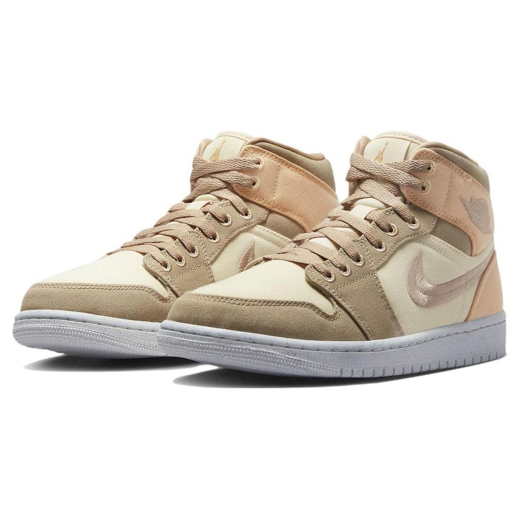 Air Jordan 1 Mid SE Muslin Canvas Women Sneakers Tan Celestial-Gold Sail DV0427-102