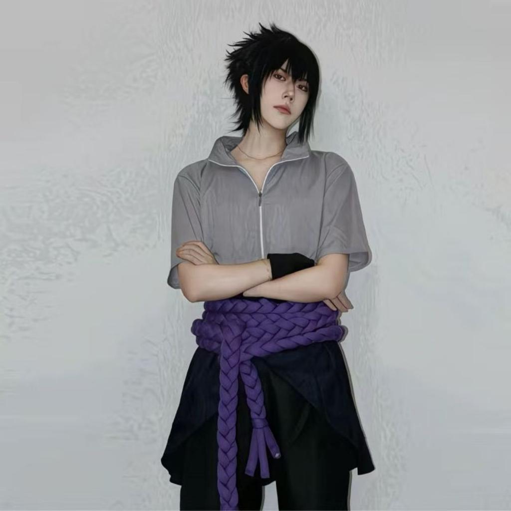 Аниме Учиха Саске Косплей Костюм Haut Pantalon ceinture Cos Convention cadeau Adulte Версия унисекс