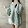 Autumn and Winter Thick V-Neck Twists Pullover Sweaters Women Fashion Solid Loose Outerwear Warm Knitted Sweater Woman Sweet Casual Warm Jumper 24756