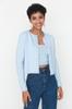 Women's Fashion Blue Crop Soft Textured Blouse-Cardigan Knitwear Set