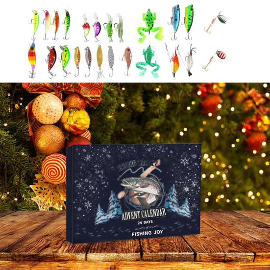 Рождественский адвент-календарь 2024 года, набор рыболовных снастей, обратный отсчет на 24 дня, рыболовные приманки, ежедневные рыболовные снасти с приманками, крючки, аксессуары