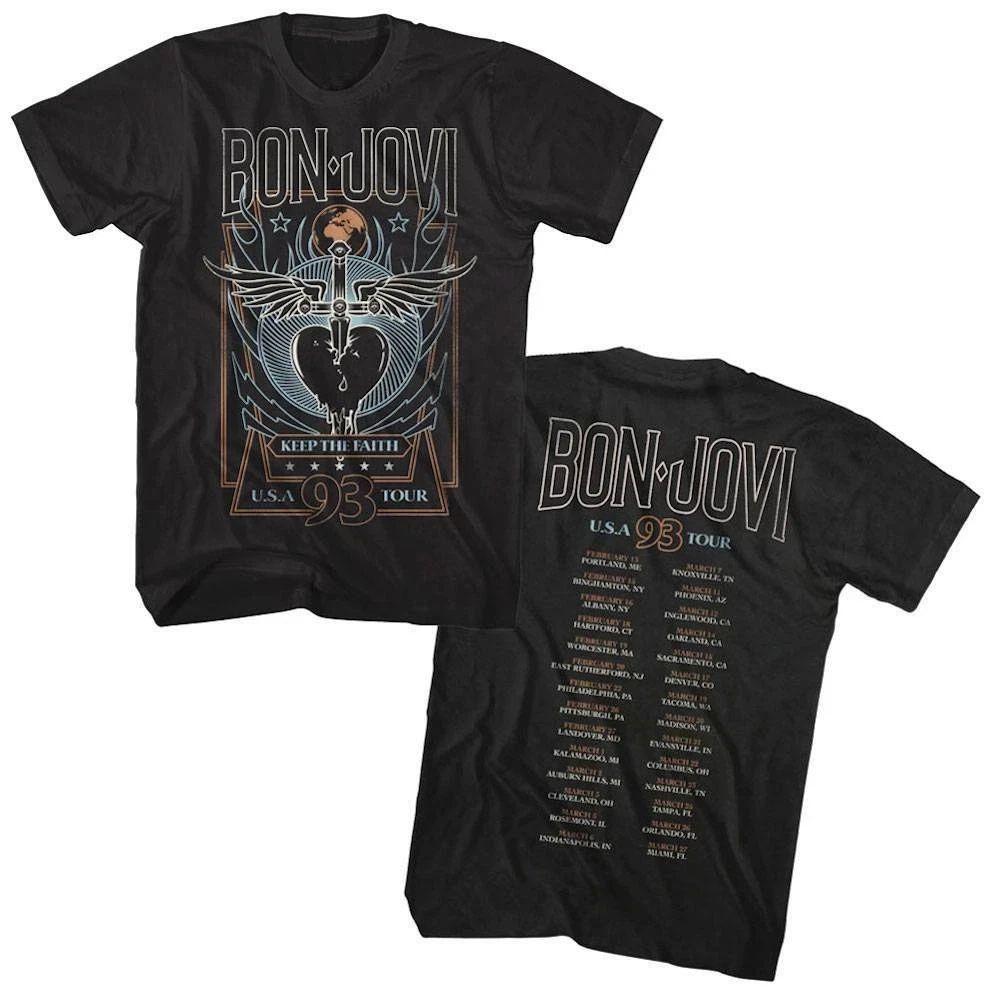 Y2k Top Bon Jovi Keep The Faith USA Tour 1993 Mens Shirt Rock Band Album Concert Merch Highend Luxury Is for Both Men and Women