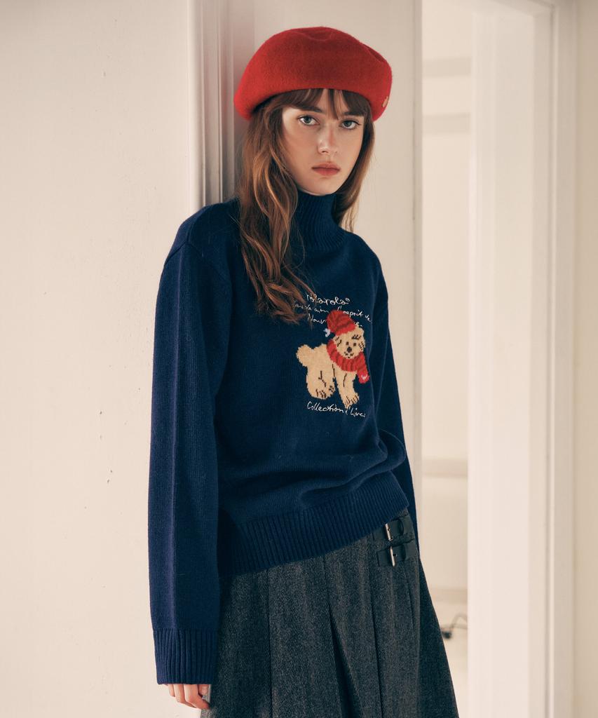 ROLAROLA Puppy Jacquard High Neck Knit Navy