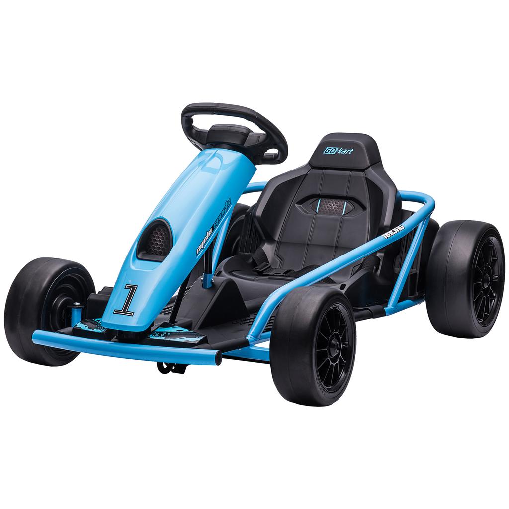 24V Drift Kart, Electric Ride-On Racing Go Kart w/ 2 Speeds, Steering Wheel, Pedals for Kids Aged 8-12, Blue