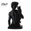 Contemporary Interior Art 3D Printed David Statue with Cat, European Classic Sculpture Figurine Modern for Home Office Decor, Desktop Ornament