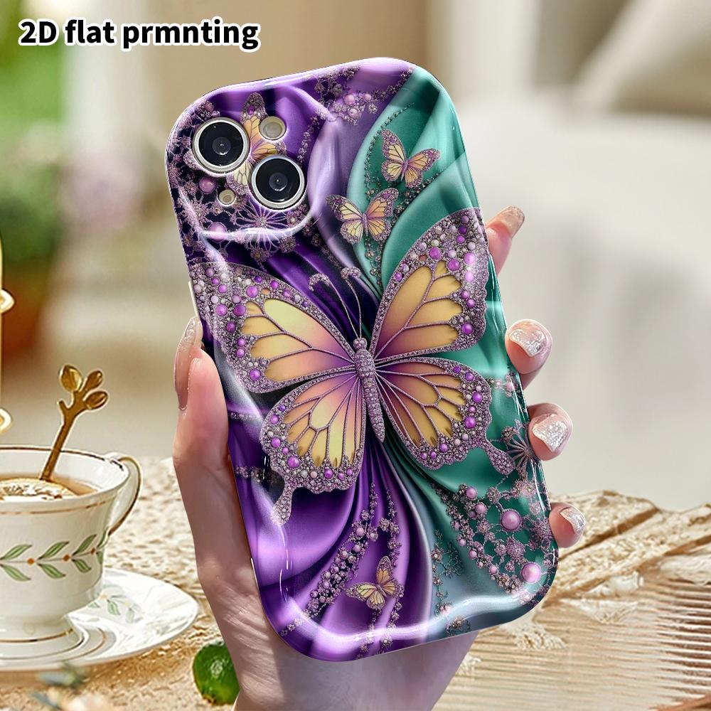 Phone Case: 2D flat, suitable for iPhone 18 17 16 15 14 13 12 Pro protective case, phone decoration, gem pearl butterfly, perfect Christmas and Hallow