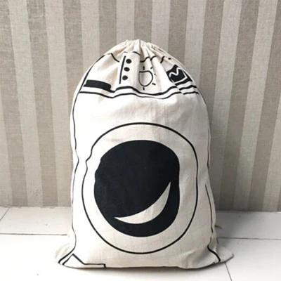 Toy Home Canvas Storage Bag Animal Stripe Pattern Cotton Laundry Bag Cute Basket Drawstring Dirty Clothes Organizer Bag